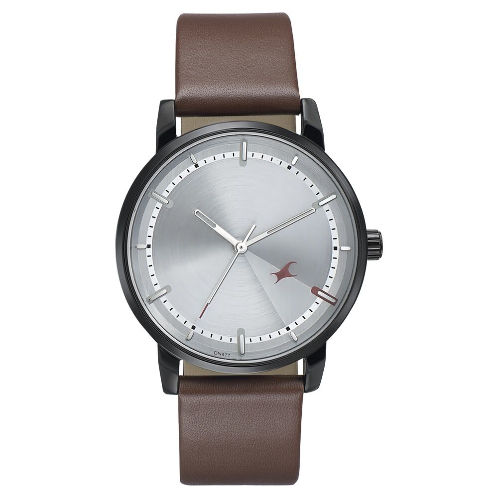 Fastrack Style Up Silver Dial Leather Strap Watch for Guys NS3278NL01