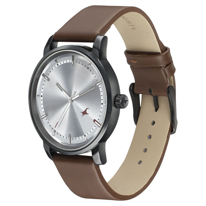 Fastrack Style Up Silver Dial Leather Strap Watch for Guys NS3278NL01