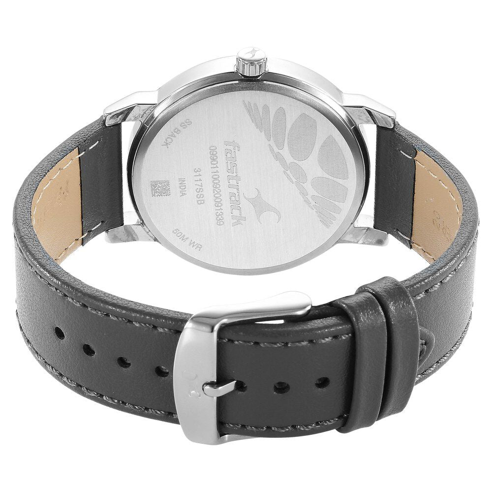 Fastrack Stunners Quartz Analog Black Dial Leather Strap Watch for Guys NS3278SL01