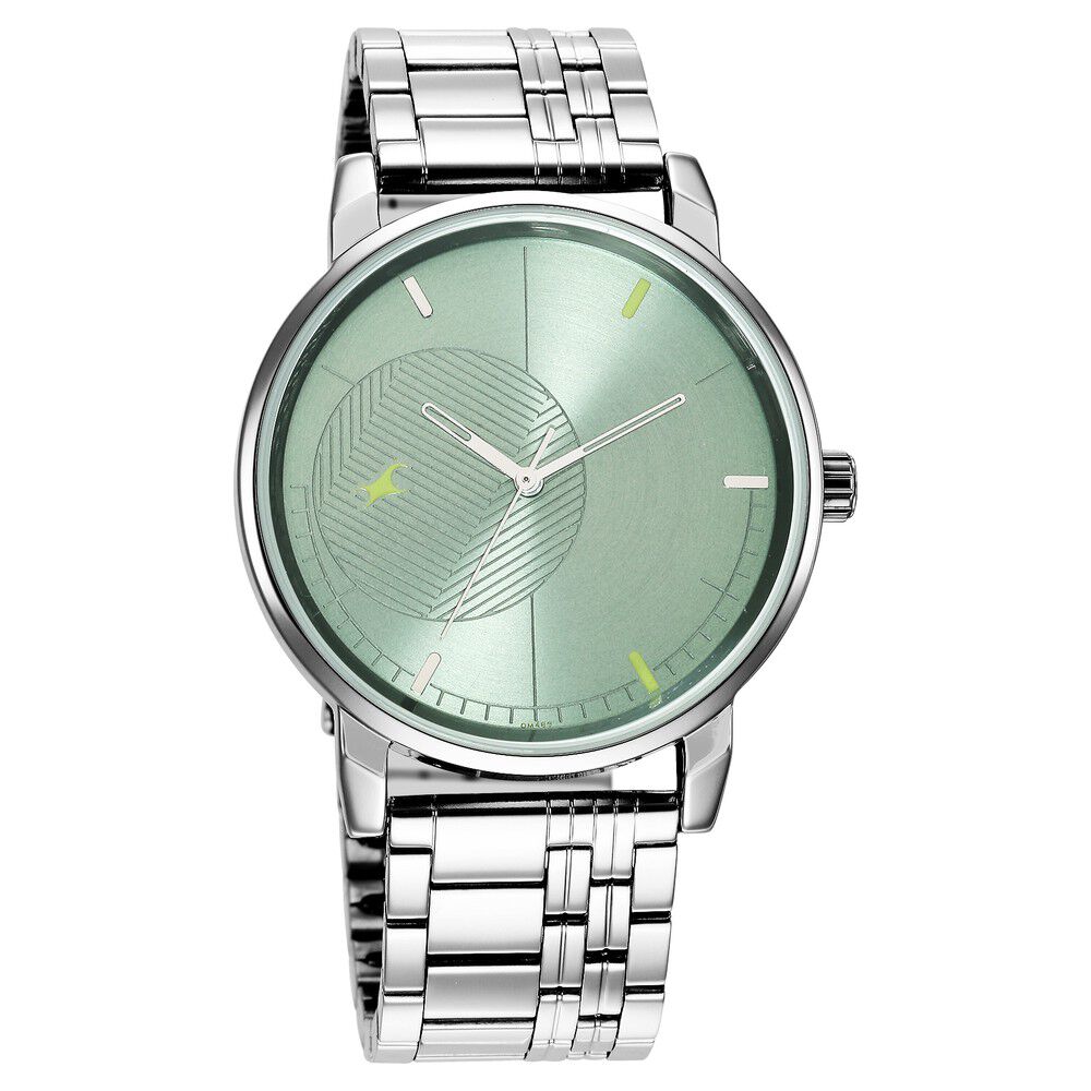 Fastrack Stunners Quartz Analog Green Dial Metal Strap Watch for Guys NS3278SM01