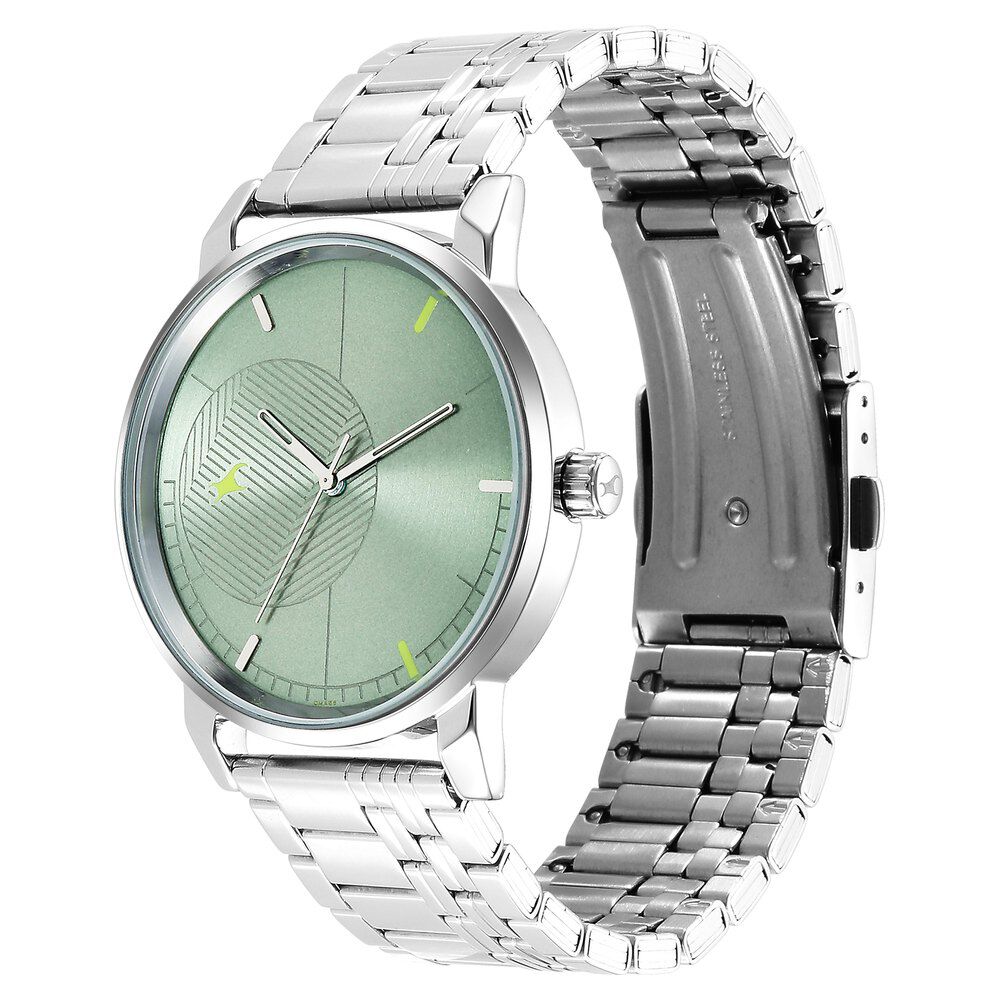 Fastrack Stunners Quartz Analog Green Dial Metal Strap Watch for Guys NS3278SM01