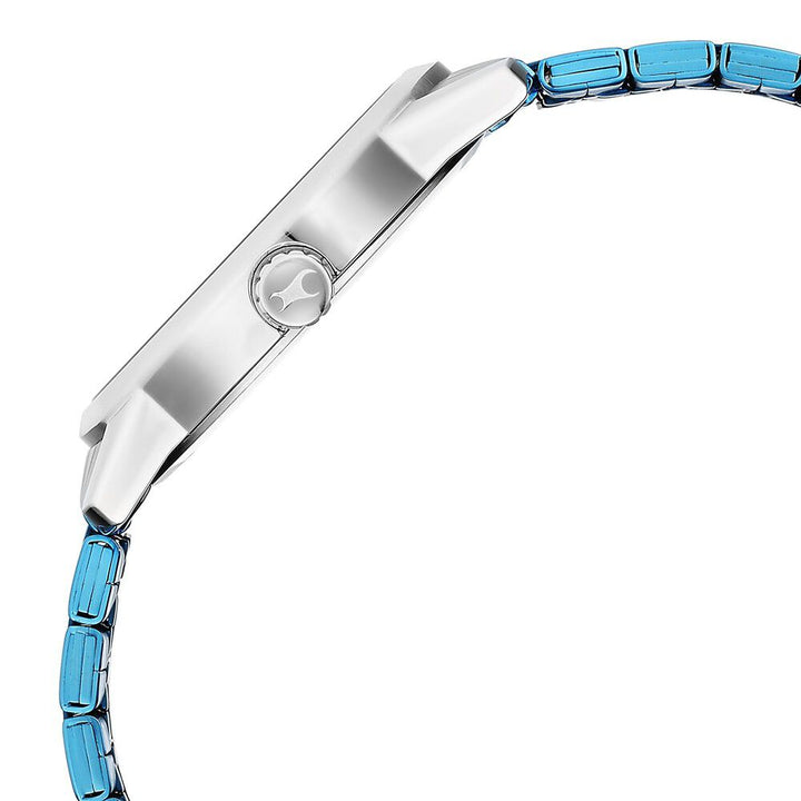 Fastrack Exuberant Quartz Analog with Day and Date Blue Dial Metal Strap Watch for Guys NR3279KM01