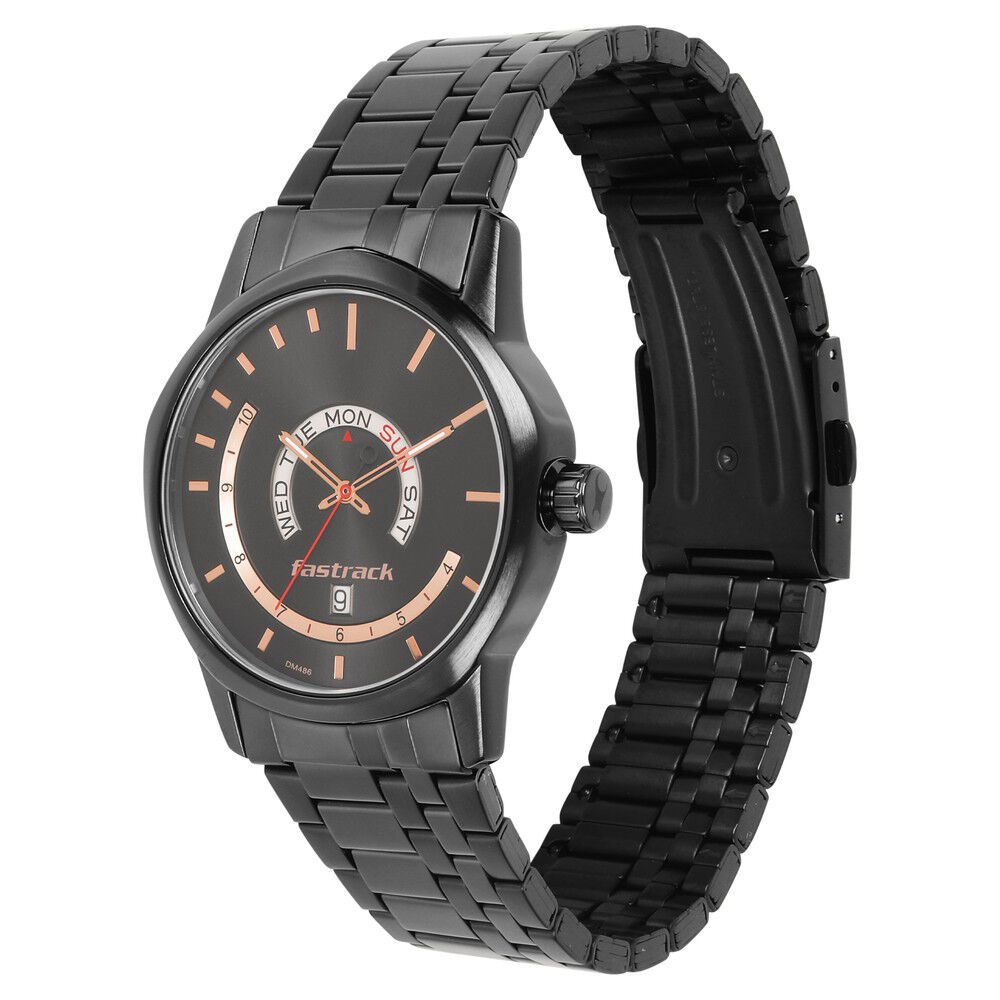 Fatrack Exuberant Black Dial Stainless Steel Strap Watch for Guys NS3279NM01