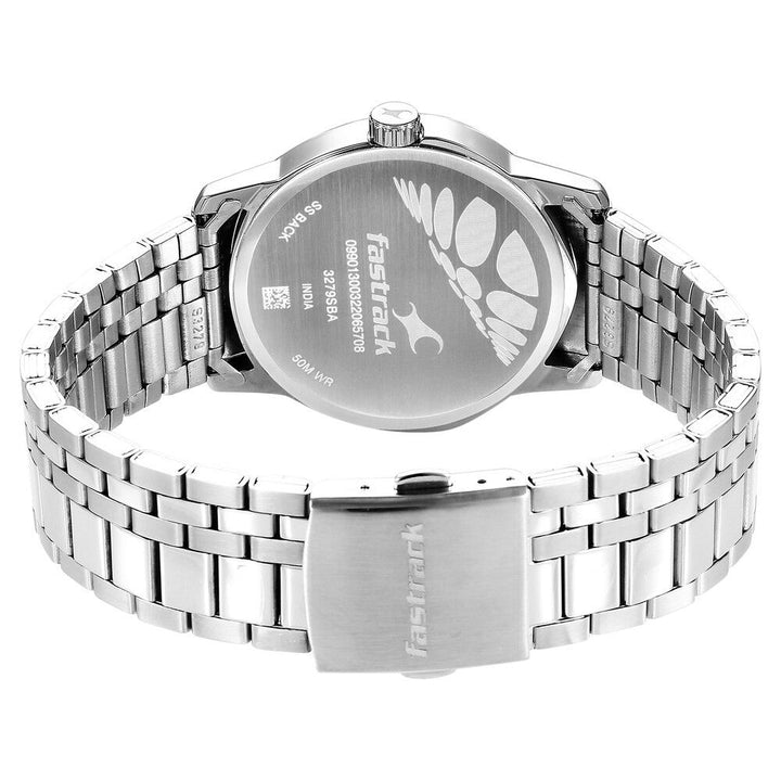 Fastrack Exuberant Quartz Analog with Day and Date Silver Dial Metal Strap Watch for Guys NS3279SM01