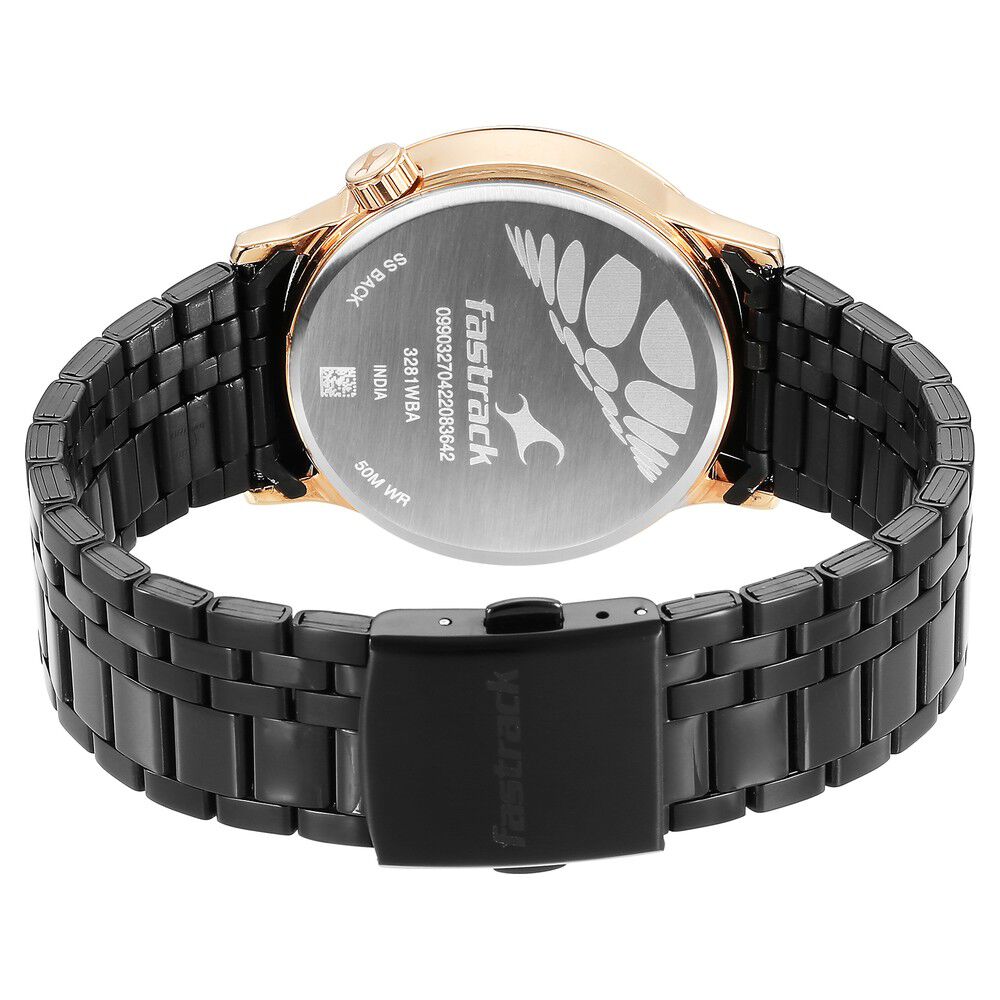 Fastrack Exuberant Quartz Analog Black Dial Metal Strap Watch for Guys 3281KM01