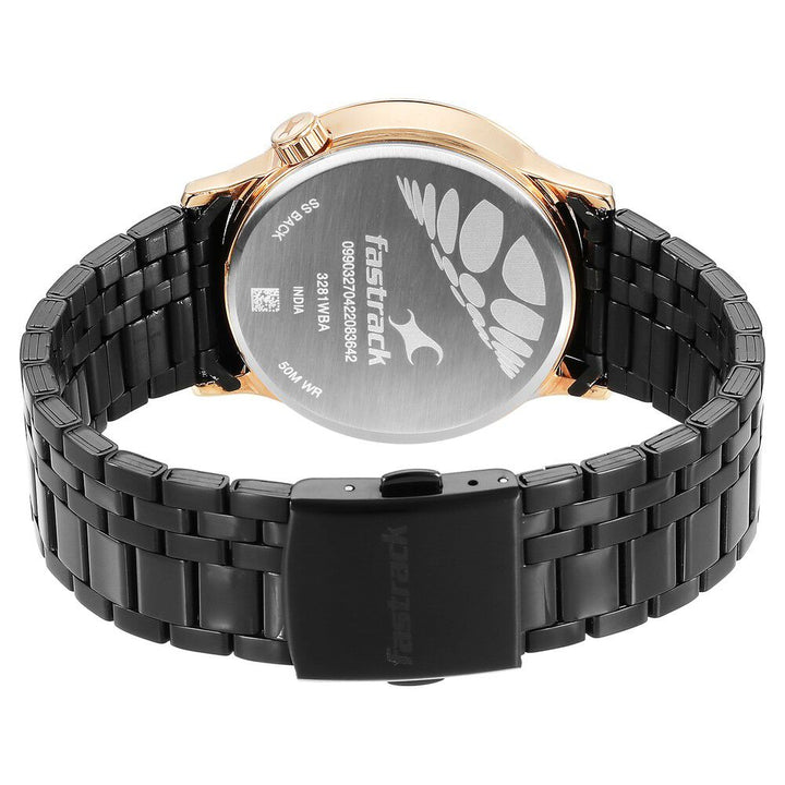 Fastrack Exuberant Quartz Analog Black Dial Metal Strap Watch for Guys 3281KM01