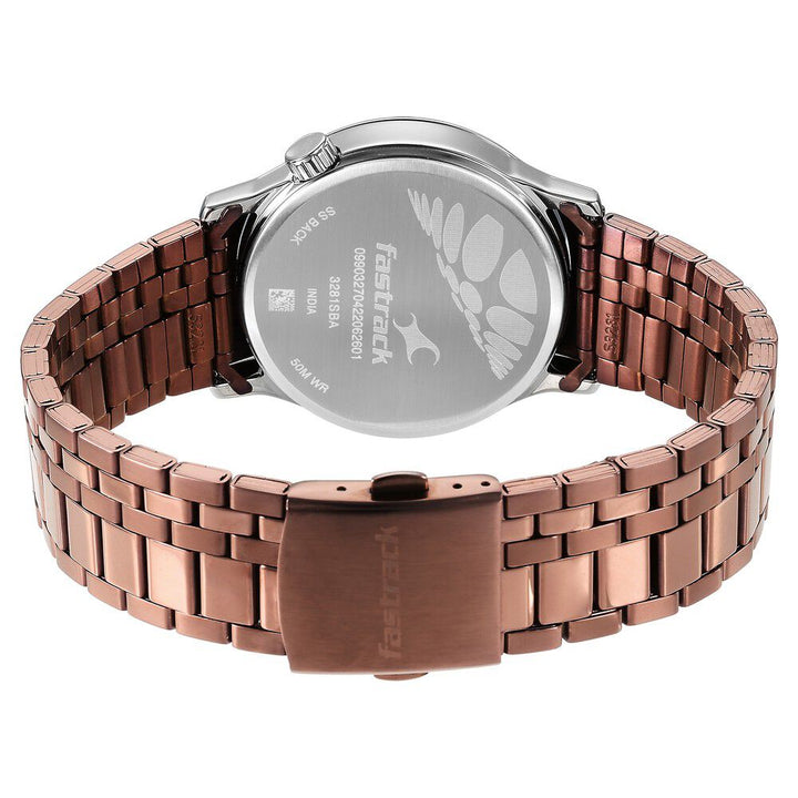 Fastrack Exuberant Quartz Multifunction Brown Dial Metal Strap Watch for Guys 3281KM03