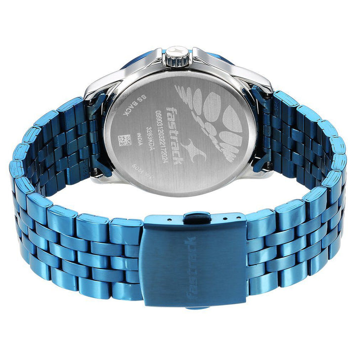Fastrack Exuberant Quartz Analog Blue Dial Metal Strap Watch for Guys 3283KM01