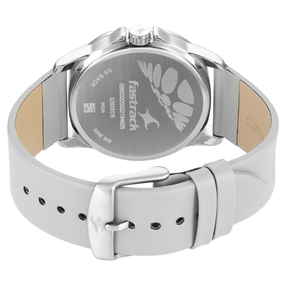 Fastrack Exuberant Quartz Analog White Dial Leather Strap Watch for Guys 3283SL01