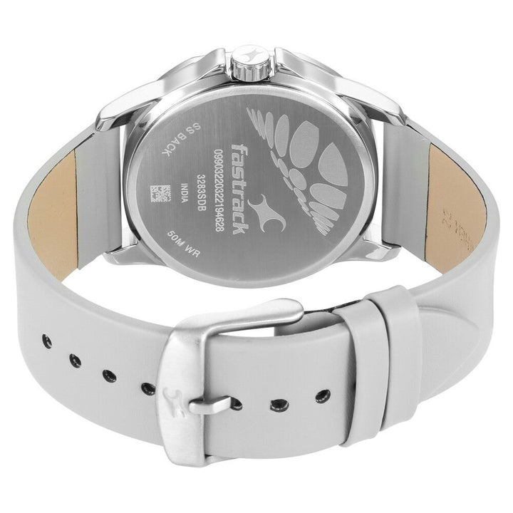 Fastrack Exuberant Quartz Analog White Dial Leather Strap Watch for Guys 3283SL01