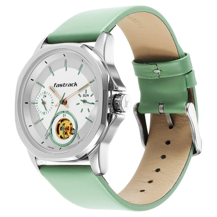 Fastrack Exuberant Quartz Analog White Dial Leather Strap Watch for Guys 3283SL02