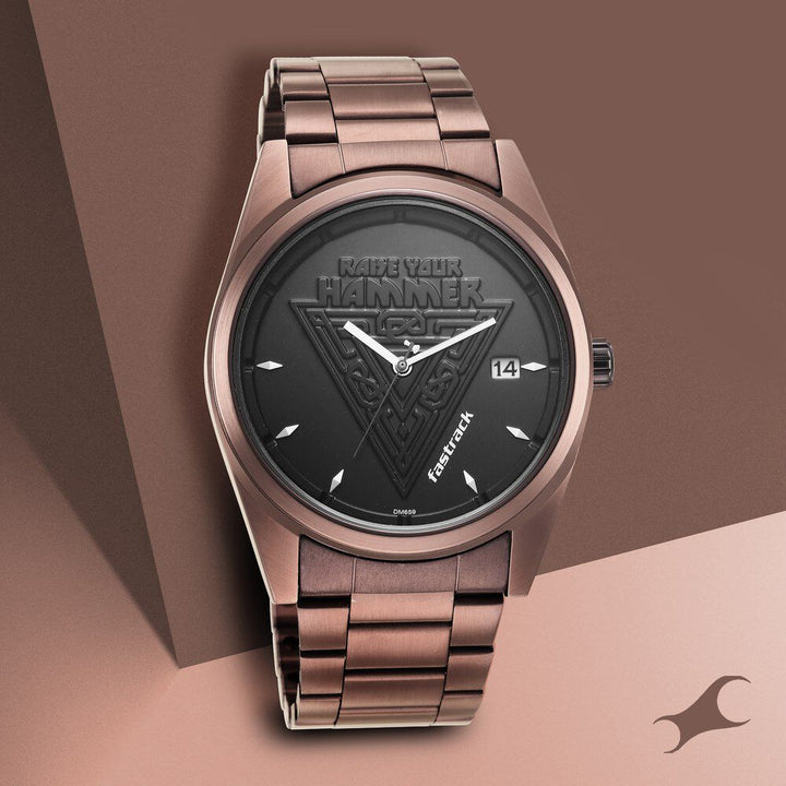 Fastrack Thor Quartz Analog with Date Black Dial Metal Strap Watch for Guys NS3285QM01