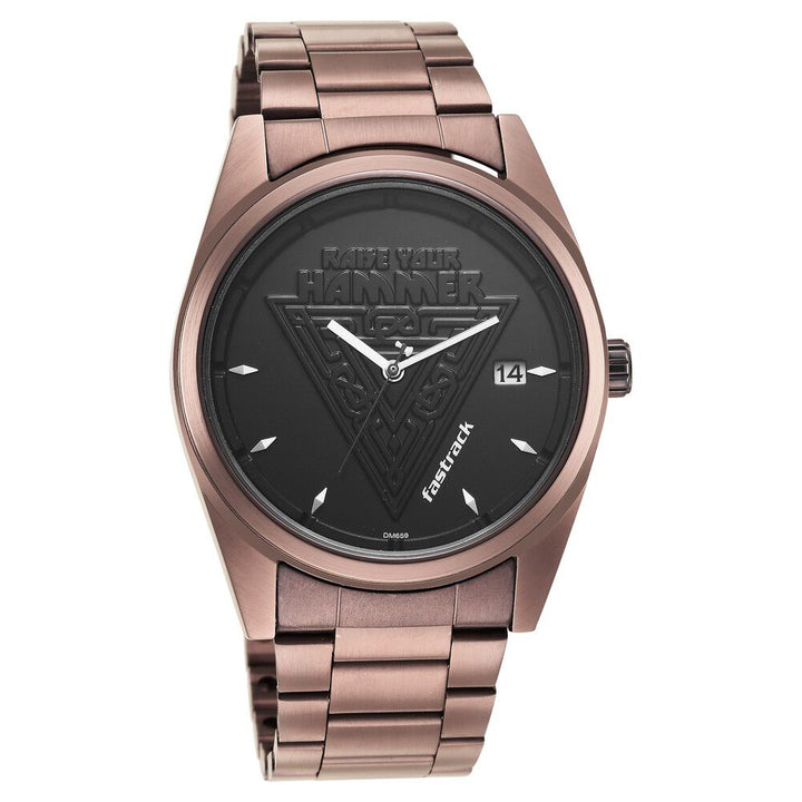 Fastrack Thor Quartz Analog with Date Black Dial Metal Strap Watch for Guys NS3285QM01