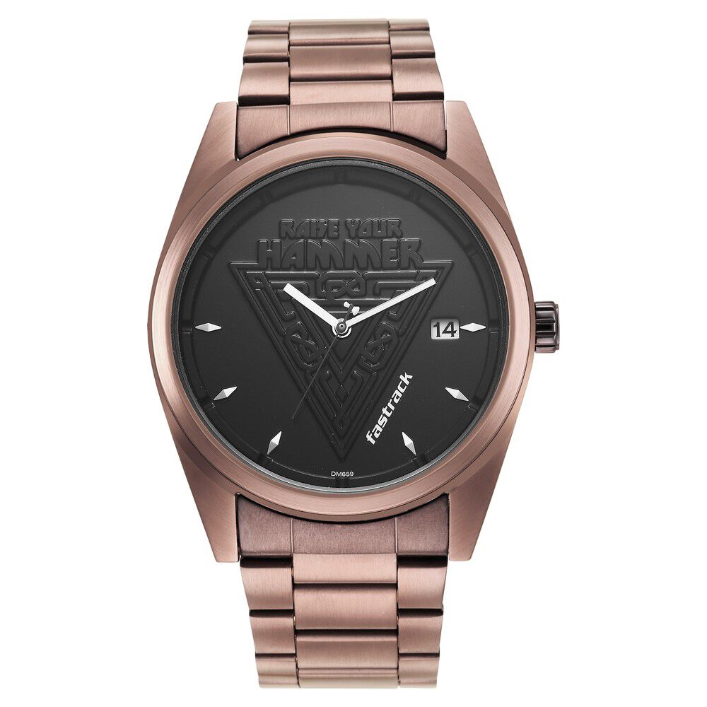 Fastrack Thor Quartz Analog with Date Black Dial Metal Strap Watch for Guys NS3285QM01