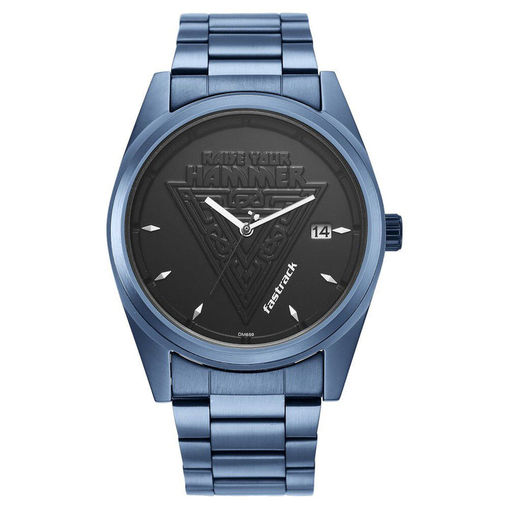 Fastrack Thor Quartz Analog with Date Black Dial Metal Strap Watch for Guys NS3285QM02