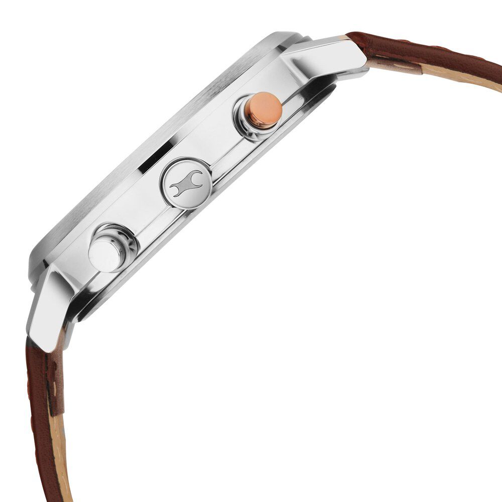 Fastrack Tick Tock Quartz Analog White dial Leather Strap Watch for Guys 3287KL02