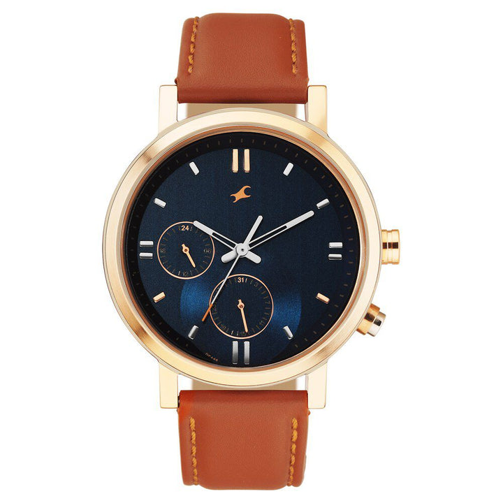 Fastrack Tick Tock Quartz Analog Blue dial Leather Strap Watch for Guys 3287KL03