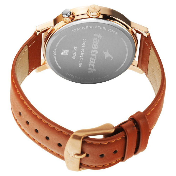 Fastrack Tick Tock Quartz Analog Blue dial Leather Strap Watch for Guys 3287KL03