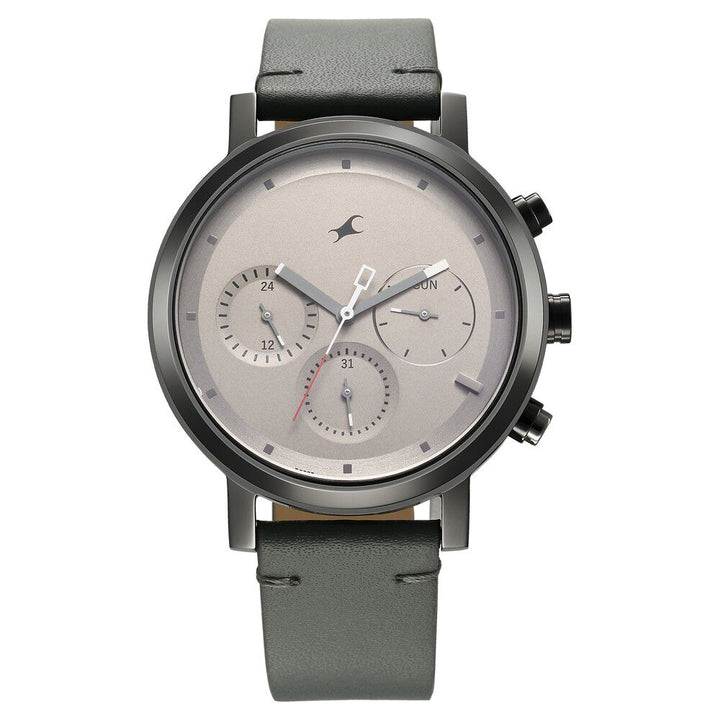 Fastrack Tick Tock Quartz Analog Grey Dial With Grey Leather Strap Watch for Guys 3287KL05