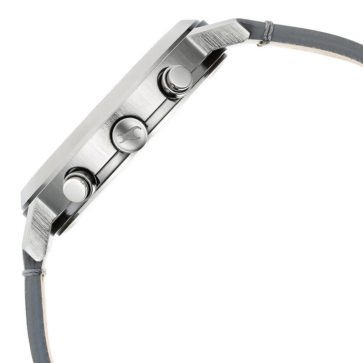Fastrack Tick Tock Quartz Analog Grey Dial With Grey Leather Strap Watch for Guys 3287KL05