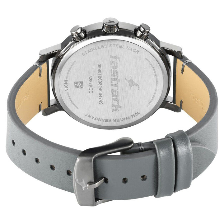 Fastrack Tick Tock Quartz Analog Grey Dial With Grey Leather Strap Watch for Guys 3287KL05