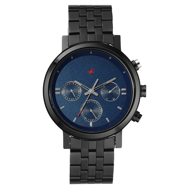Fastrack Tick Tock Quartz Analog Blue dial Metal Strap Watch for Guys 3287KM03