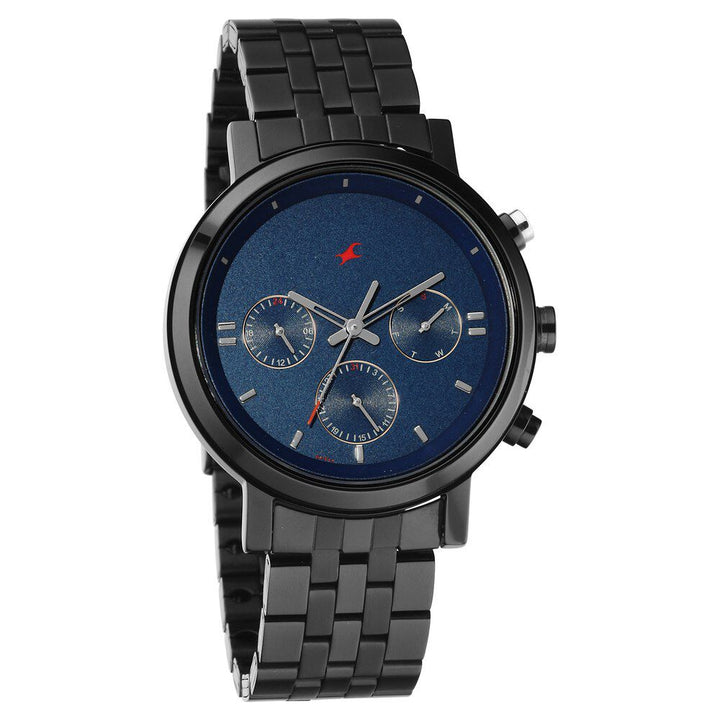Fastrack Tick Tock Quartz Analog Blue dial Metal Strap Watch for Guys 3287KM03