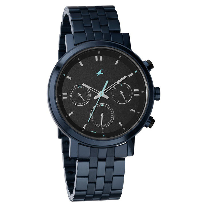 Fastrack Tick Tock Quartz Analog Black dial Metal Strap Watch for Guys 3287KM04