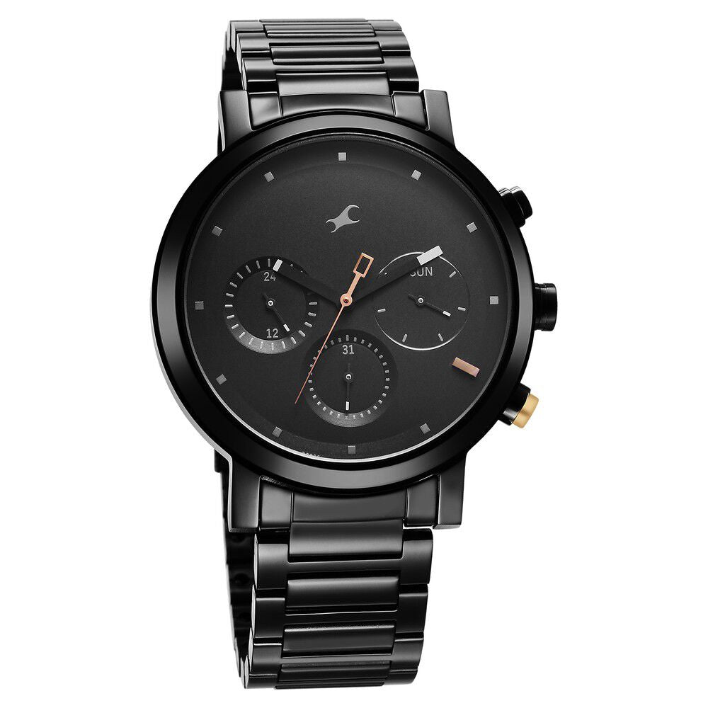 Fastrack Tick Tock Quartz Analog Black Dial With Black Stainless steel Strap Watch for Guys 3287KM06