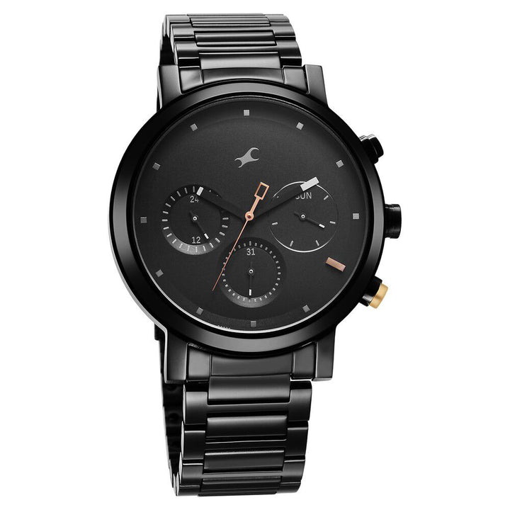 Fastrack Tick Tock Quartz Analog Black Dial With Black Stainless steel Strap Watch for Guys 3287KM06