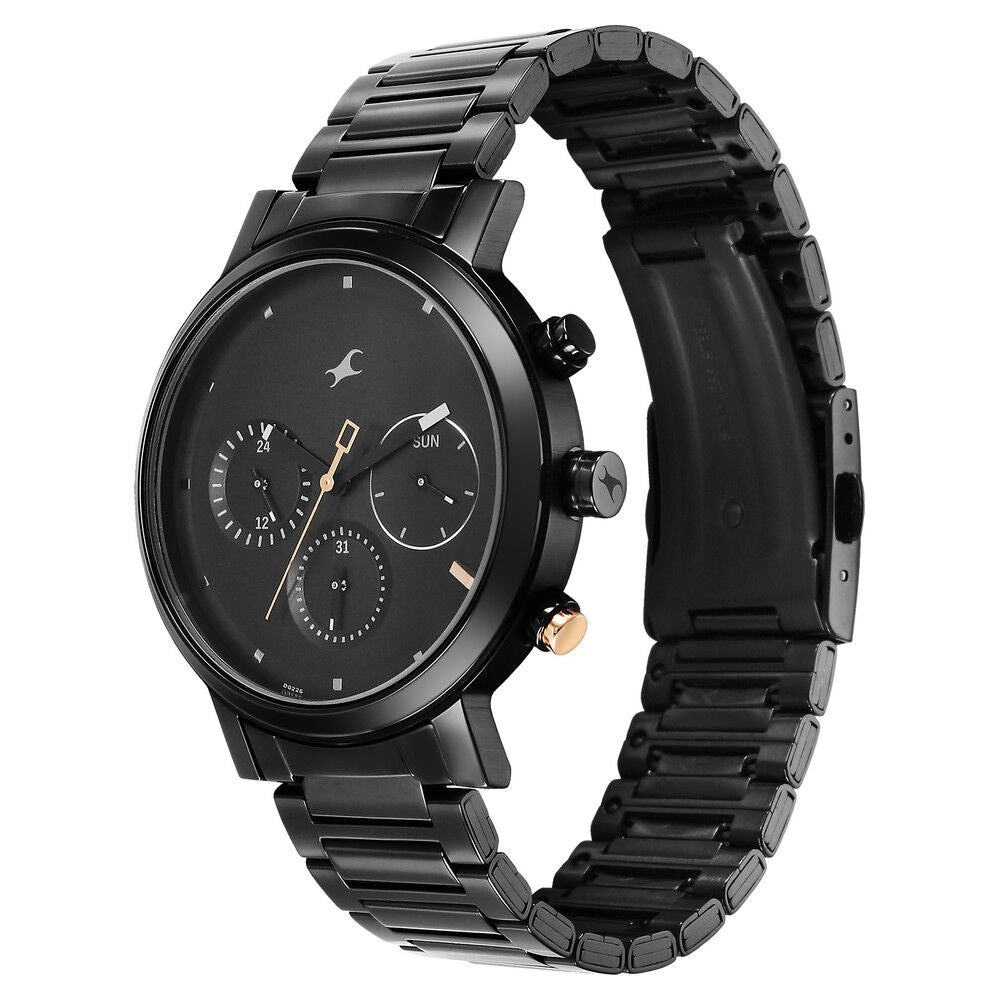 Fastrack Tick Tock Quartz Analog Black Dial With Black Stainless steel Strap Watch for Guys 3287KM06