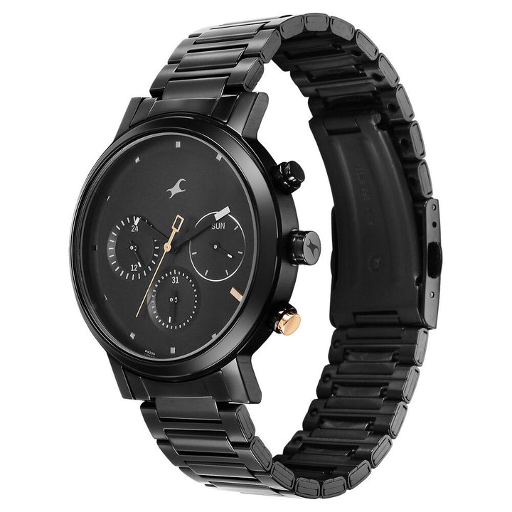 Fastrack Tick Tock Quartz Analog Black Dial With Black Stainless steel Strap Watch for Guys 3287KM06