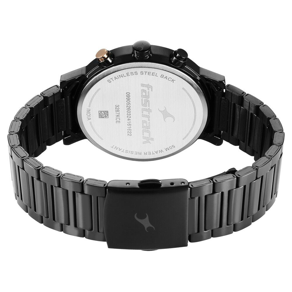 Fastrack Tick Tock Quartz Analog Black Dial With Black Stainless steel Strap Watch for Guys 3287KM06