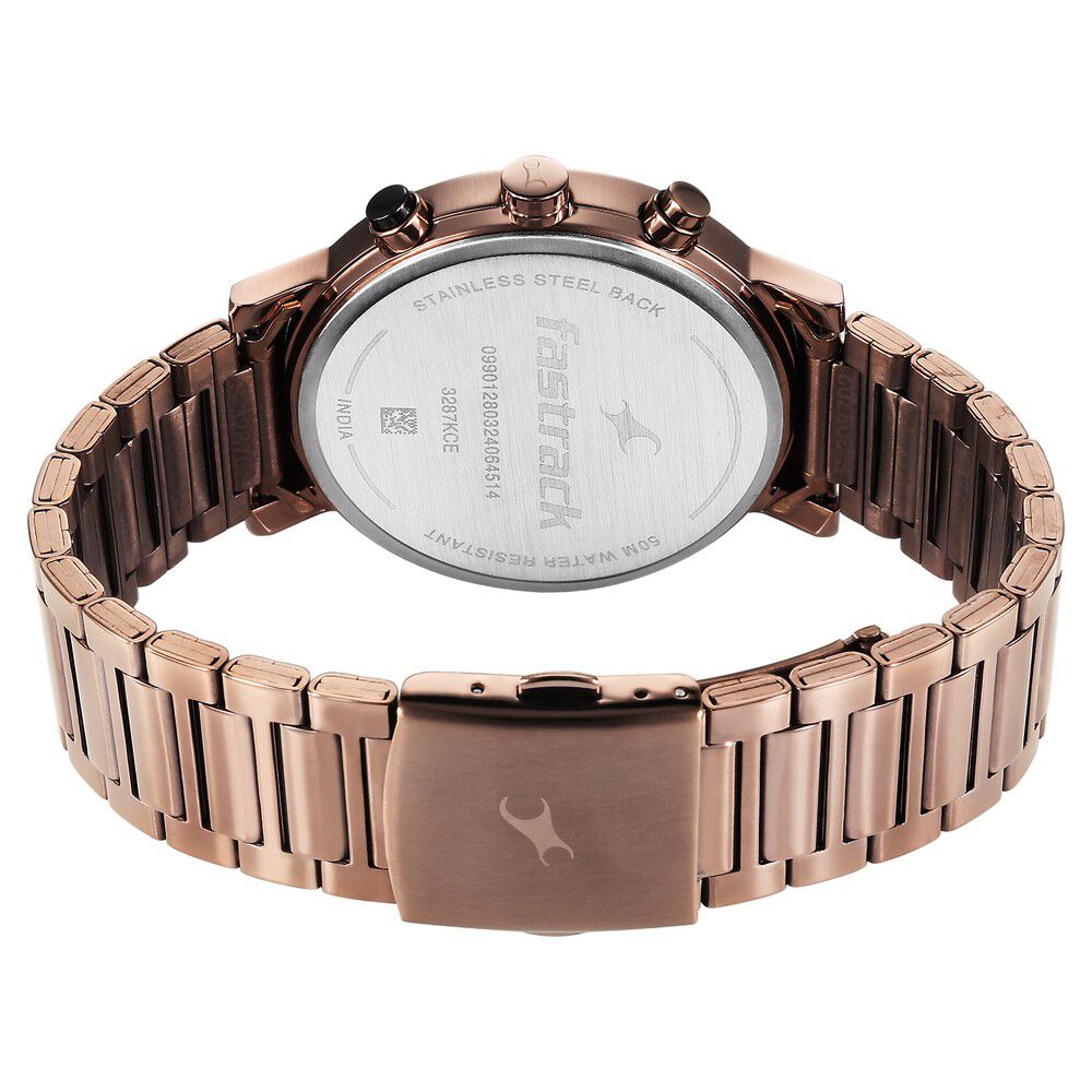 Fastrack Tick Tock Quartz Analog Black Dial With Brown Stainless steel Strap Watch for Guys 3287KM07