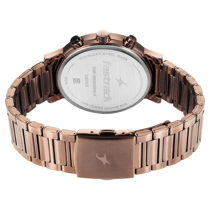 Fastrack Tick Tock Quartz Analog Black Dial With Brown Stainless steel Strap Watch for Guys 3287KM07