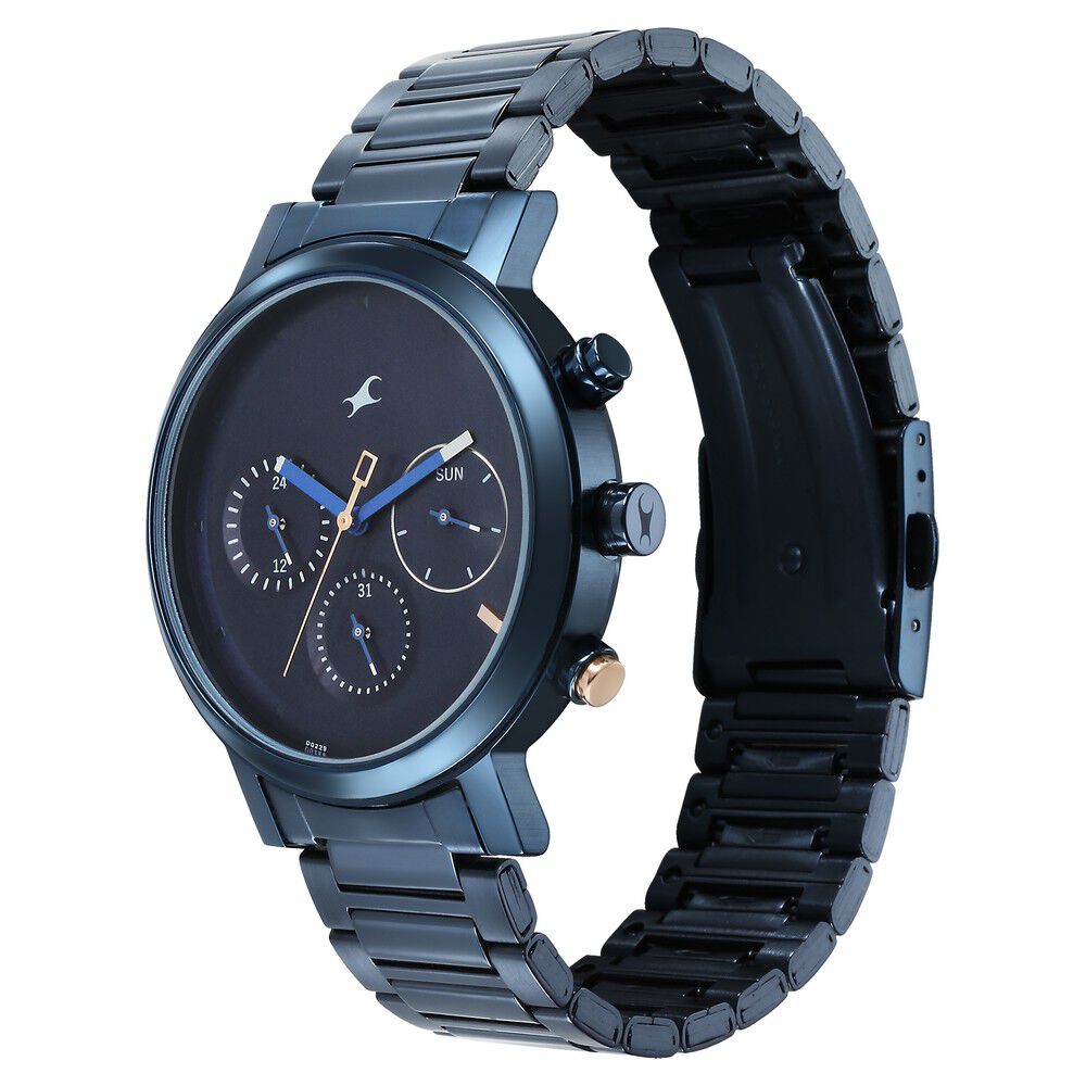 Fastrack Tick Tock Quartz Analog Blue Dial With Blue Stainless steel Strap Watch for Guys 3287KM08