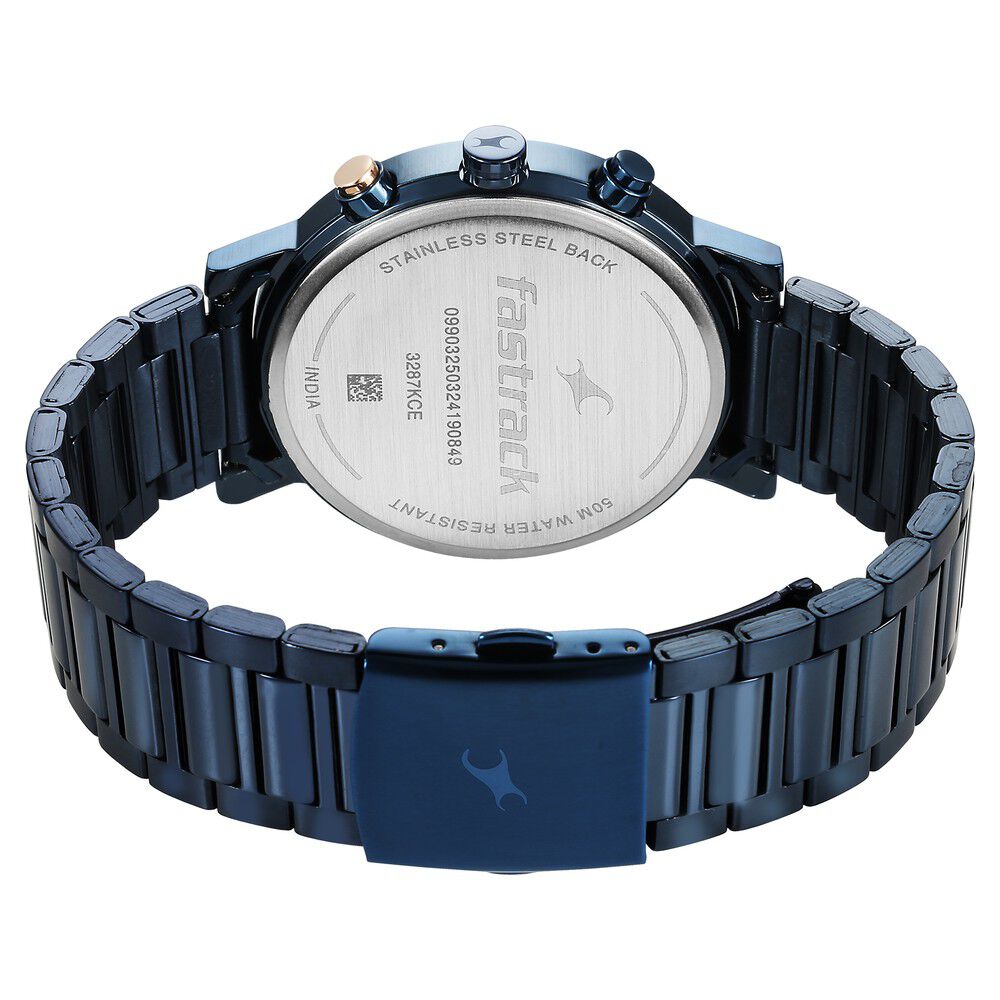 Fastrack Tick Tock Quartz Analog Blue Dial With Blue Stainless steel Strap Watch for Guys 3287KM08