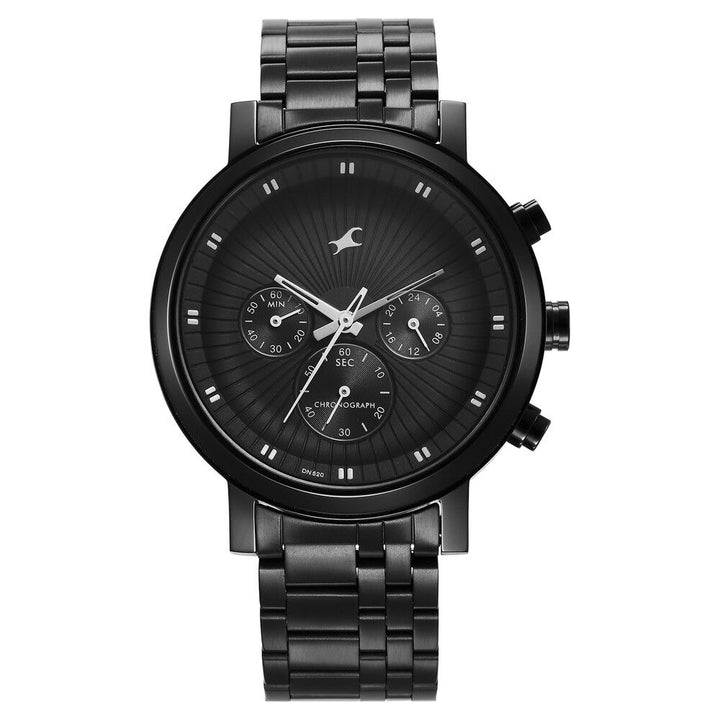 Fastrack Kronos Multifunction Black Dial Stainless Steel Strap Watch for Guys NS3287NM02