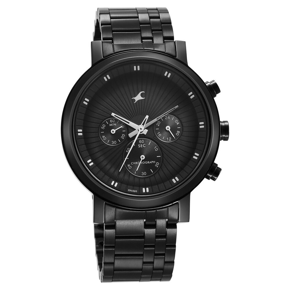Fastrack Kronos Multifunction Black Dial Stainless Steel Strap Watch for Guys NS3287NM02