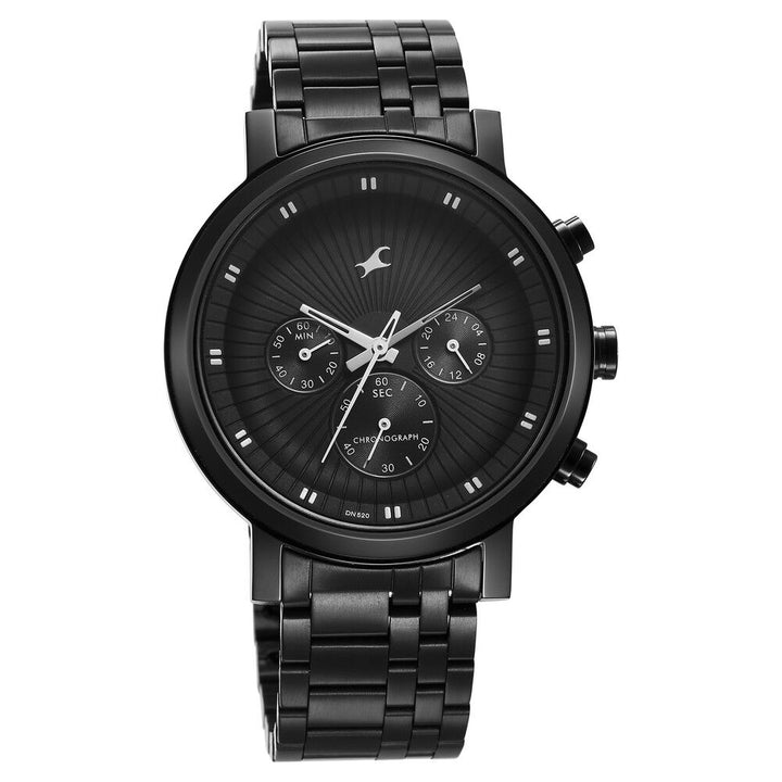 Fastrack Kronos Multifunction Black Dial Stainless Steel Strap Watch for Guys NS3287NM02