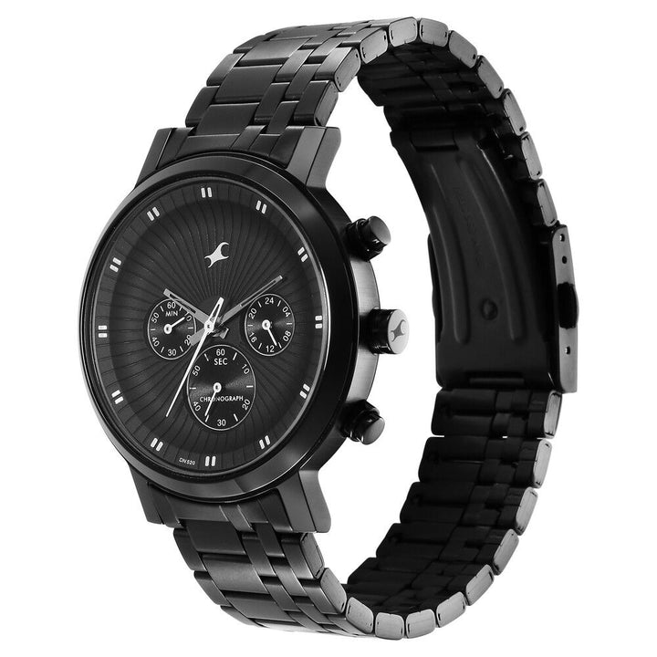 Fastrack Kronos Multifunction Black Dial Stainless Steel Strap Watch for Guys NS3287NM02