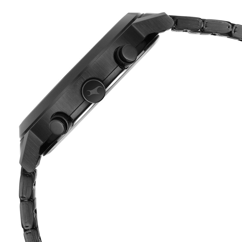 Fastrack Kronos Multifunction Black Dial Stainless Steel Strap Watch for Guys NS3287NM02