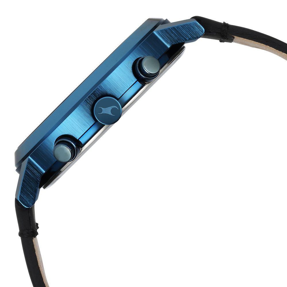 Fastrack Kronos Multifunction Black Dial Leather Strap Watch for Guys NS3287QL01