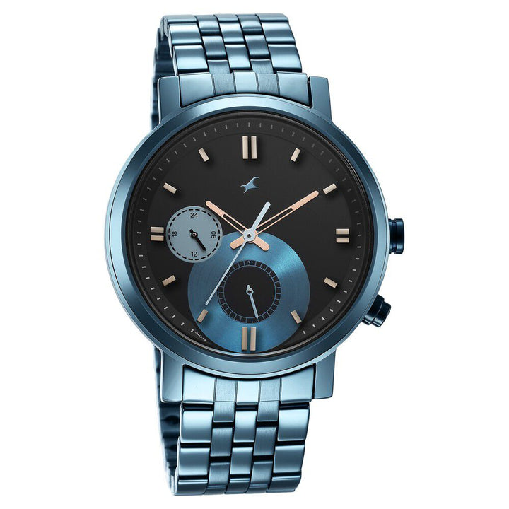 Fastrack Tick Tock Quartz Multifunction Black Dial Metal Strap Watch for Guys NS3287QM02