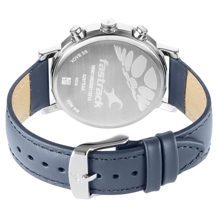 Fastrack Tick Tock Quartz Multifunction Blue Dial Leather Strap Watch for Guys NS3287SL01