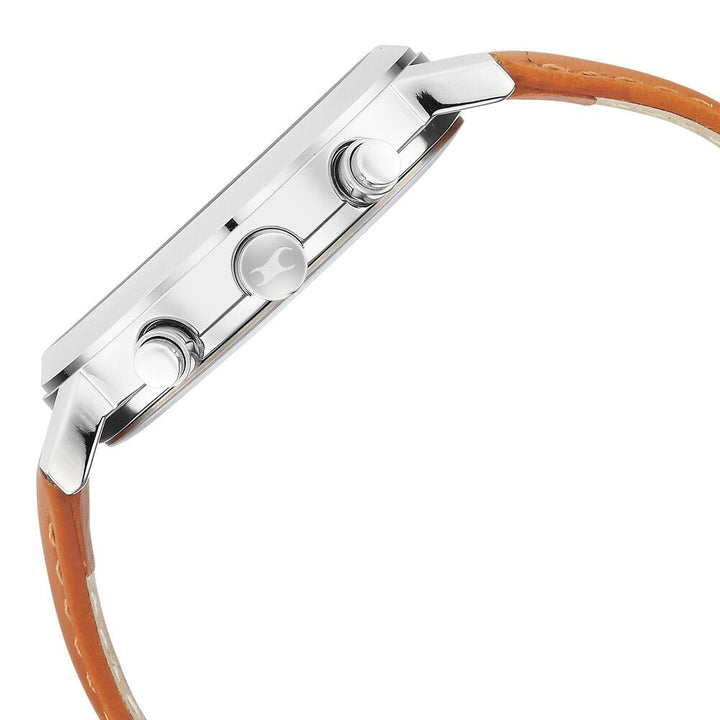 Fastrack Tick Tock Quartz Multifunction Orange Dial Leather Strap Watch for Guys 3287SL02