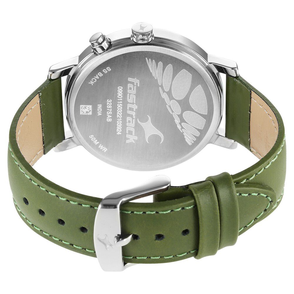 Fastrack Tick Tock Quartz Multifunction Black Dial Leather Strap Watch for Guys NS3287SL03