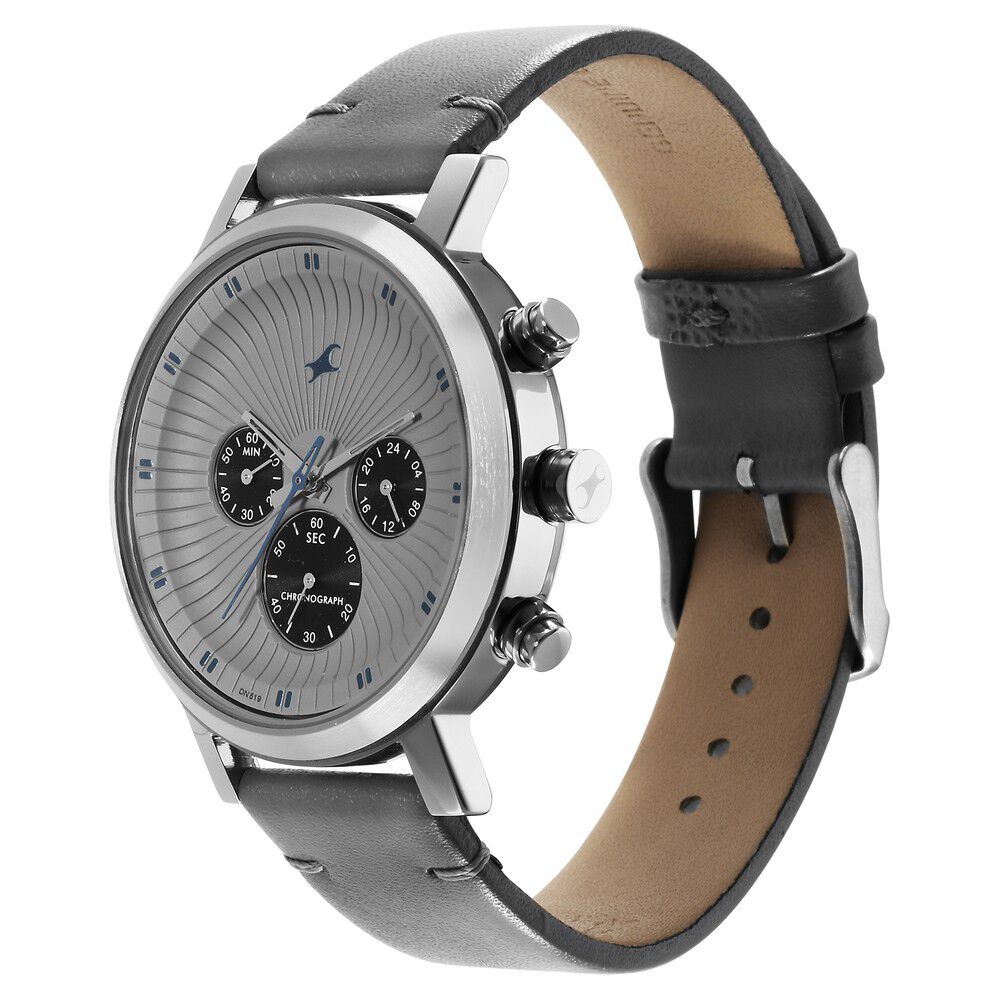 Fastrack Kronos Multifunction Grey Dial Leather Strap Watch for Guys NS3287SL05