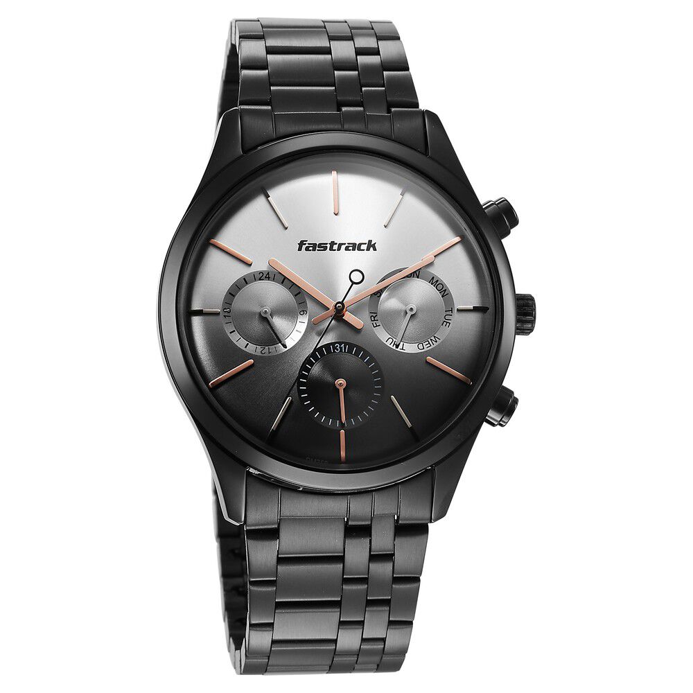 Fastrack Opulence Quartz Multifunction Multicoloured Dial Stainless Steel Strap Watch for Guys NS3288NM01