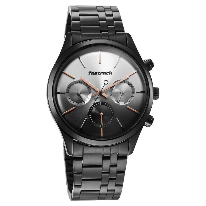 Fastrack Opulence Quartz Multifunction Multicoloured Dial Stainless Steel Strap Watch for Guys NS3288NM01